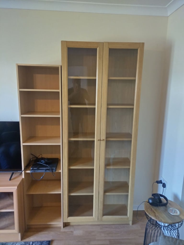 image for IKEA billy bookcase with glass doors 