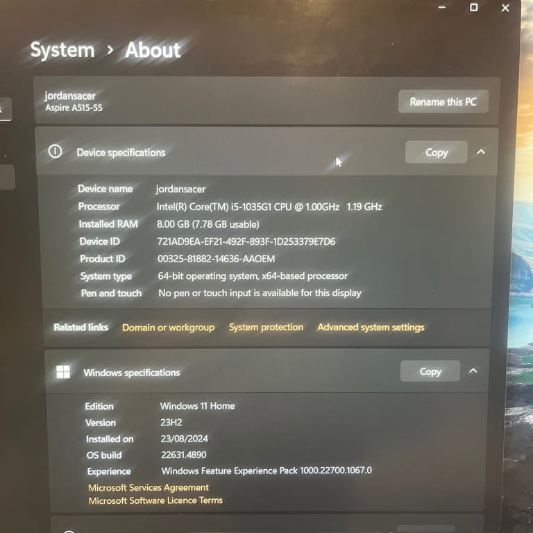 Acer aspire 5 A515-55 15.6” Laptop- read description for specs