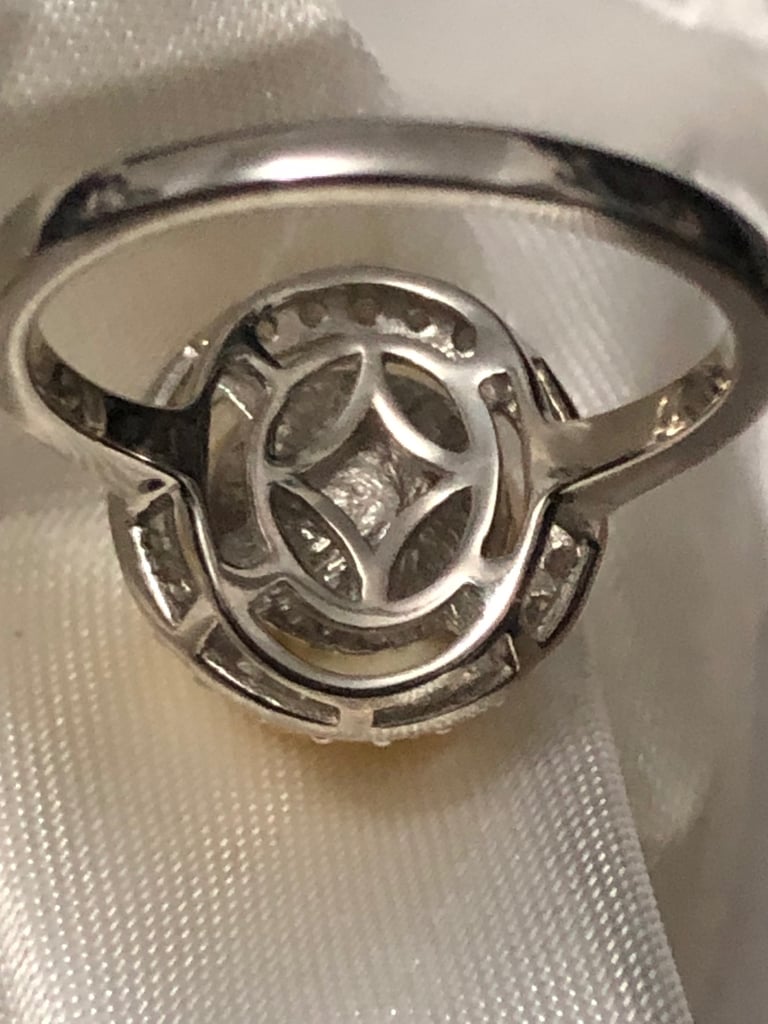 Golden South Sea Pearl Diamond ring Size N silver 925 platinum overlay New