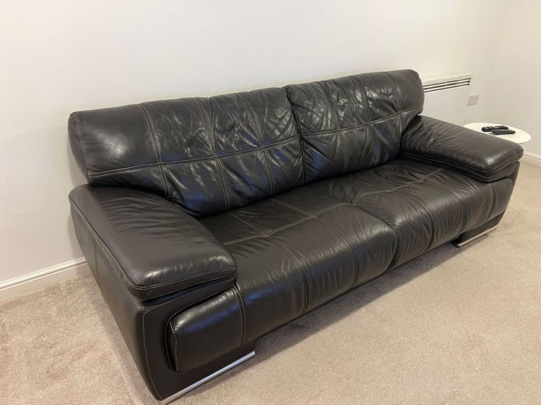 image for Violino Dark Brown Real Leather Sofa 3 seater long large big settee 