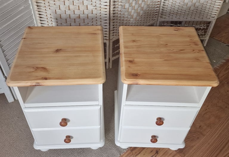 UPCYCLED PAIR OF SOLID PINE BEDSIDE CABINETS 