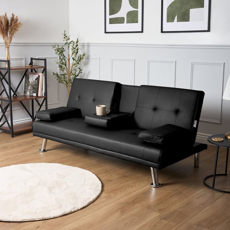 Manhattan Sofa Bed 2 Seater Faux Leather Click Clack - Black