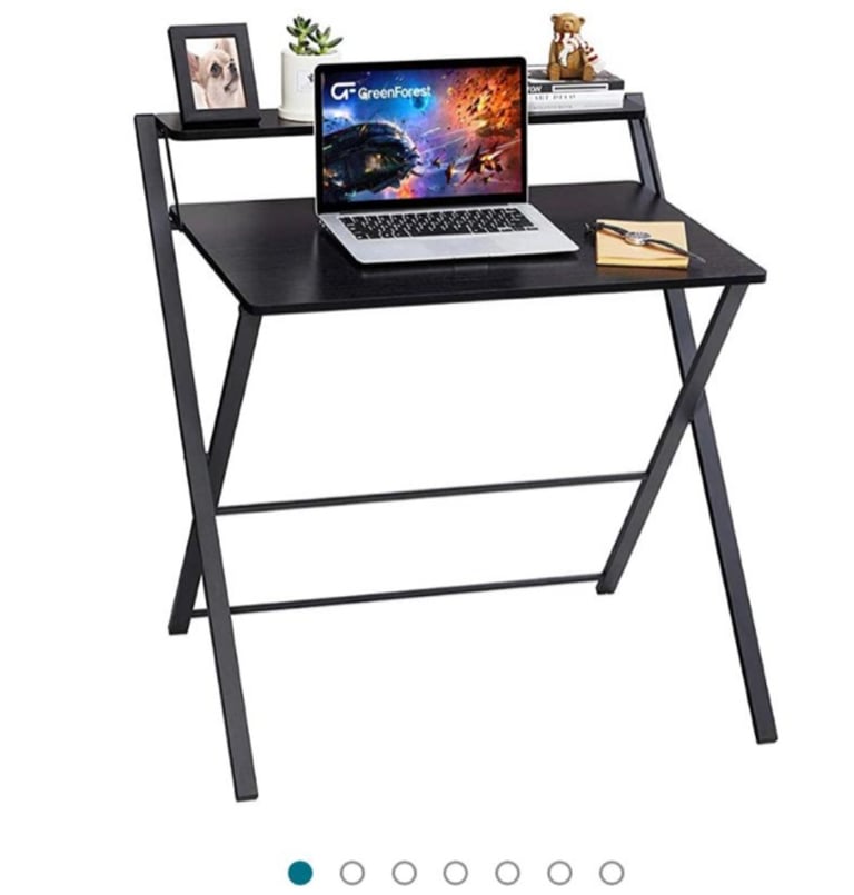 Brown folding desk with monitor shelf