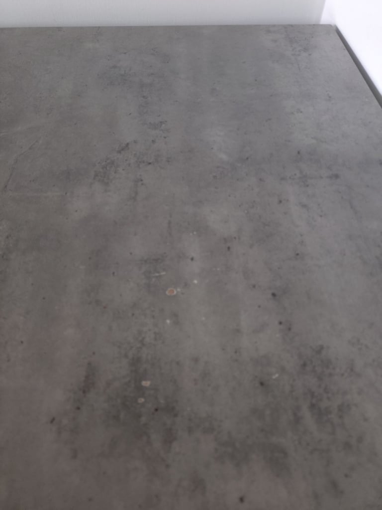 Dining table 2 chairs and a bench grey concrete affect