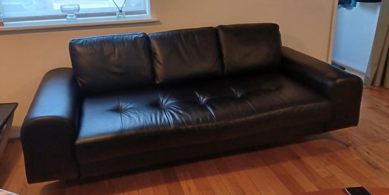 Black Italian leather sofa