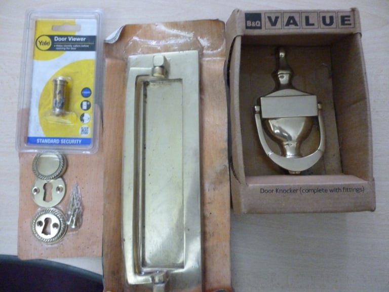 Brand new quality brass door accessories,letter box,knocker,viewer,key hole cover,all for only £9...