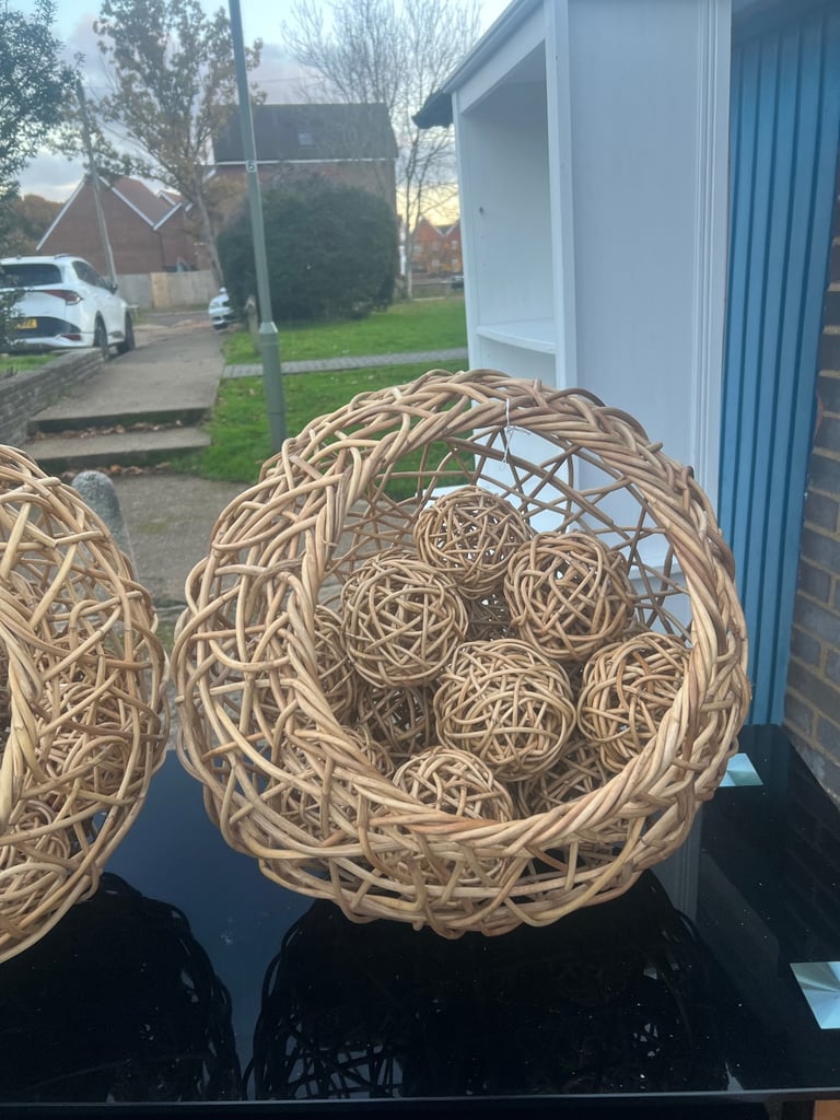 Pair of Large (50cm) Unique Rattan Balls & 18 smaller balls (9cm)
