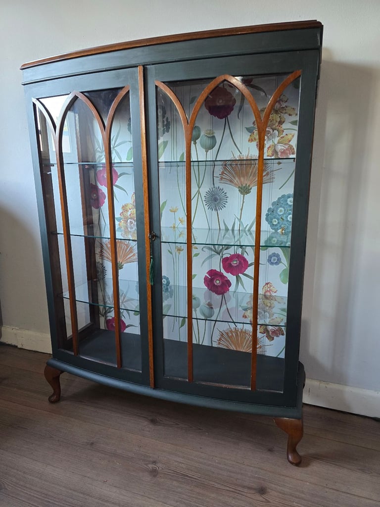REFURBISHED  XL Antique Drinks Cabinet Cocktail Display Glass Wildflowers - Possible Local Delivery