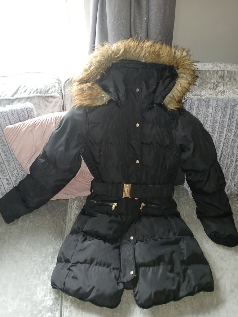 image for Womans black parka puffa belted coat brand new size 10