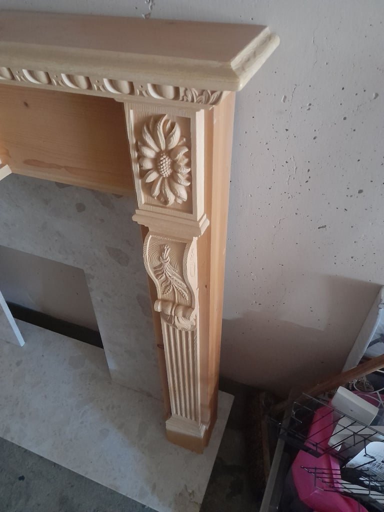 Fireplace surround marble wood resin hand carved 125cm x 130cm x 40.6cm