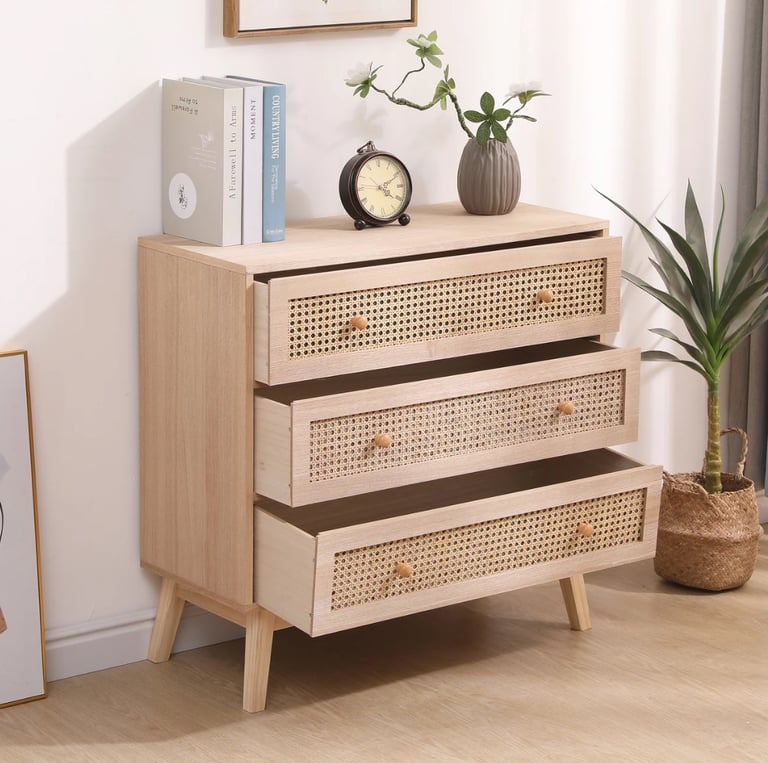 Chest of 3 Drawers with Pine Legs Clothes Storage Chest Storage Unit for Bedroom Living Room.