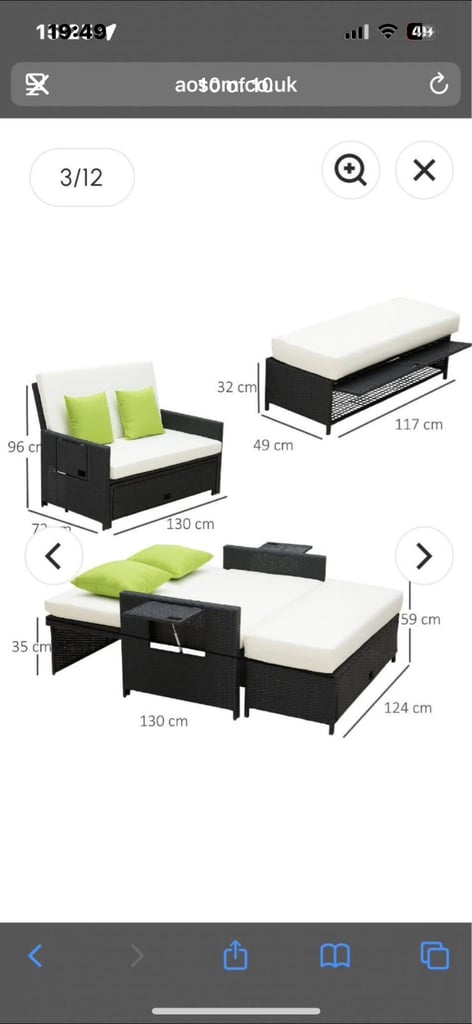 Outsunny Garden Rattan Furniture Set 2 Seater Patio Sun Lounger Daybed Sun Bed