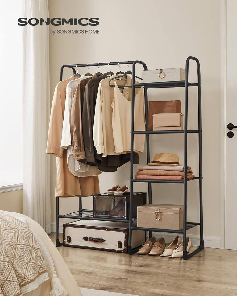 image for New Heavy Duty Double Clothes Rail Rack Garment Hanging Stand Open Wardrobe Shelf