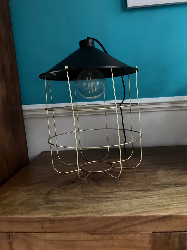 image for Large lantern style light / lamp black and gold 