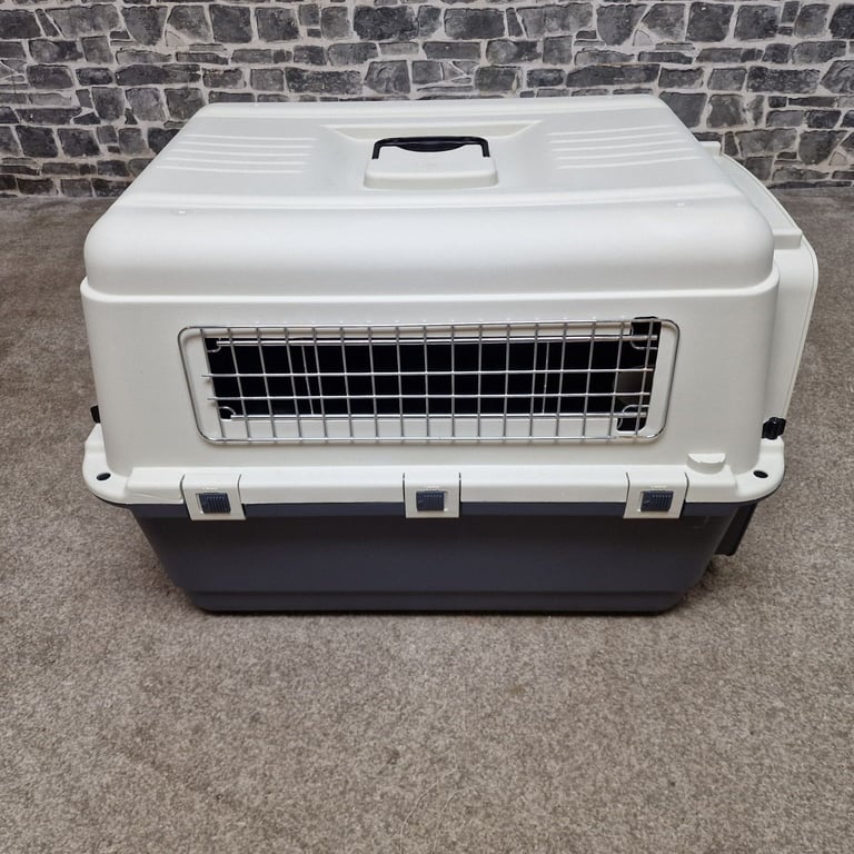 Medium Plastic Dog Travel Crate with Metal Door and Bowl