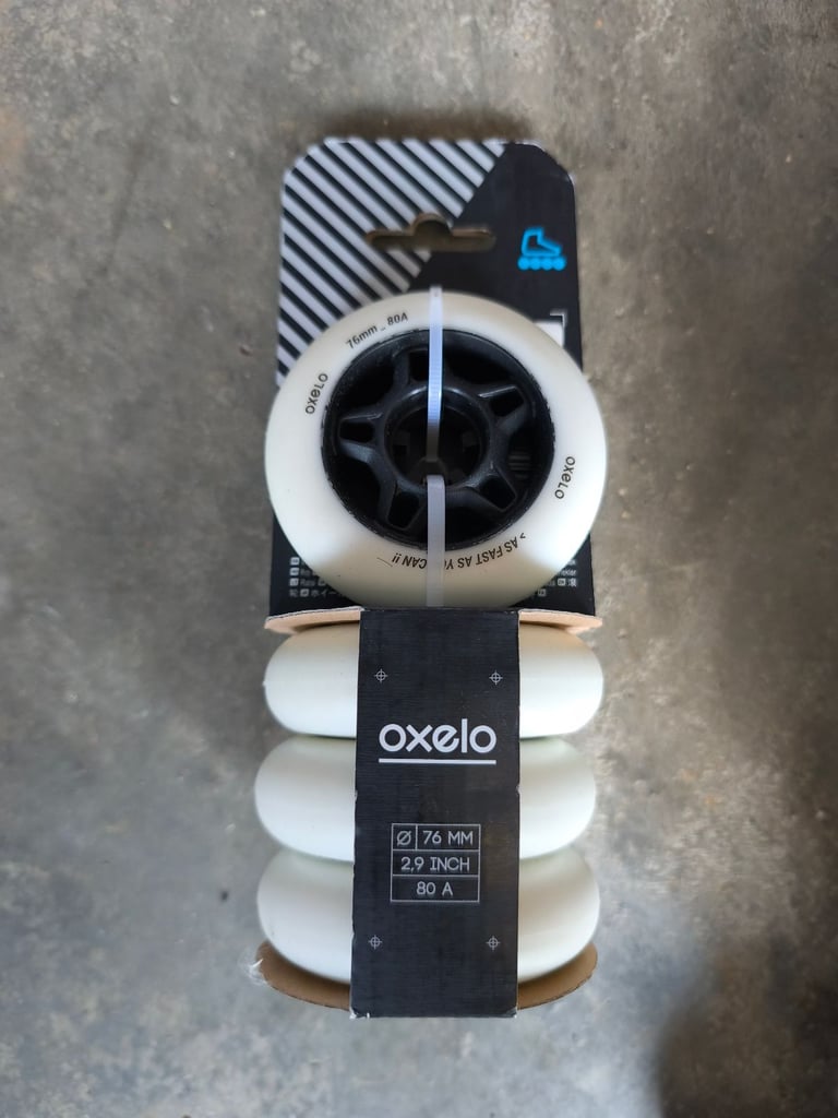 image for OXELO 76mm 80A Inline Skating Wheels 4-Pack (Ultra white) – brand new