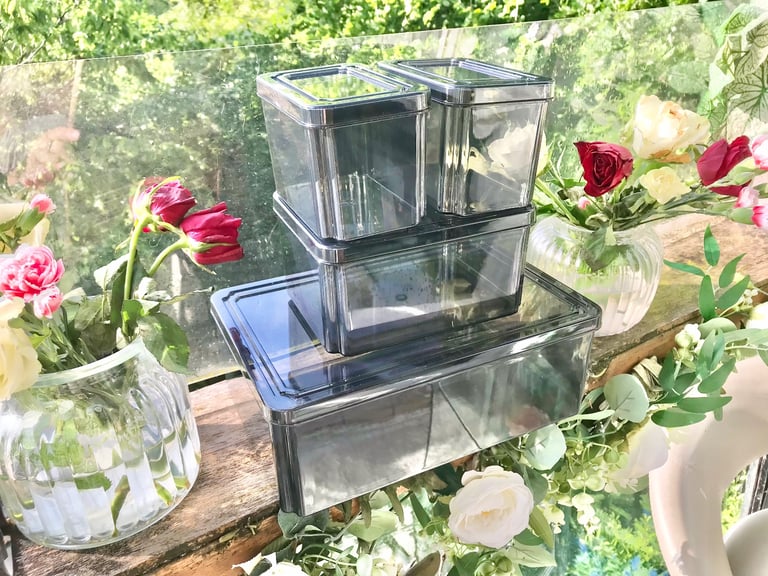 image for Good quality. Set of 4 Black tint plastic storage boxes Only used a few times