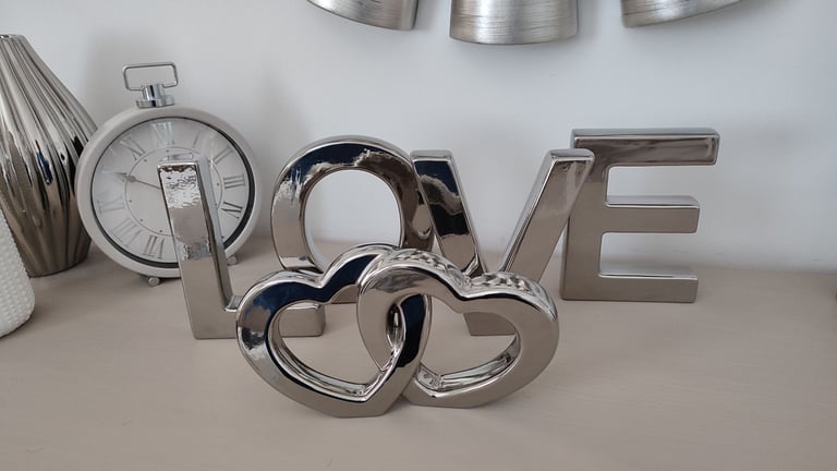 image for Next silver ceramic LOVE letter double locked heart home decor table shelfornaments