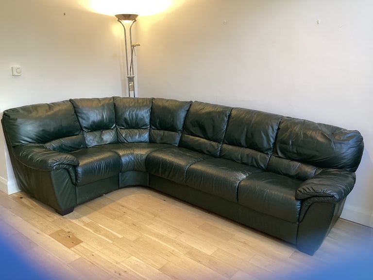 image for Green leather corner sofa