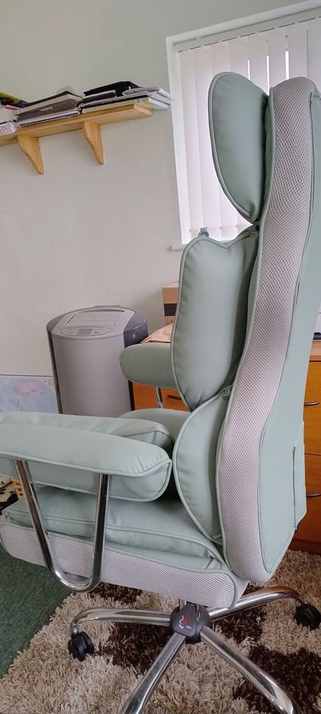 New Executive Swivel Chair with Footrest and Lumbar Support- Light Green PU Leather