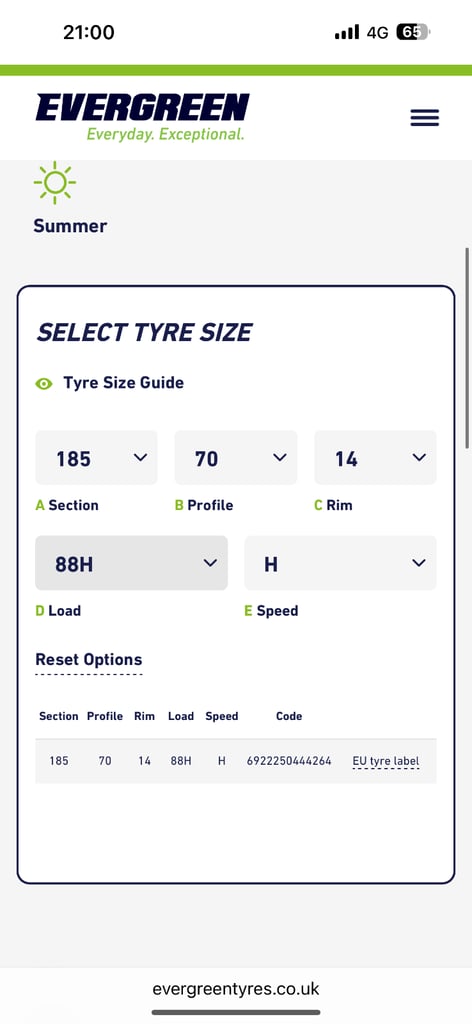 Evergreen EH22 tyre and steel wheel 185/70 R14