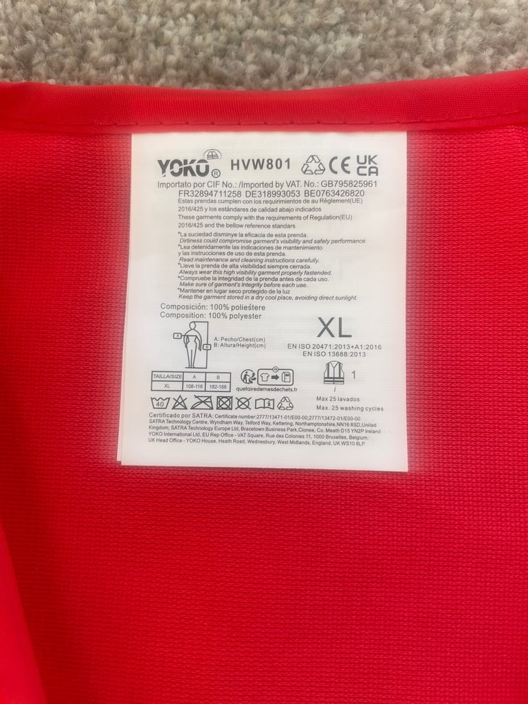 YOKO Zipped 2 Tone Hi Vis Vest Pockets, Hi Viz Safety Waistcoat Red & Yellow XL