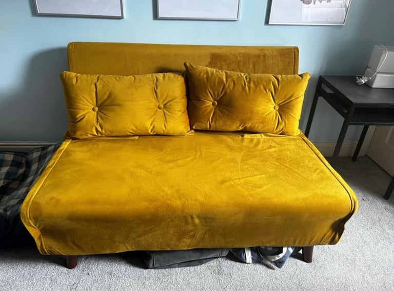 image for Mustard yellow double sofa bed 
