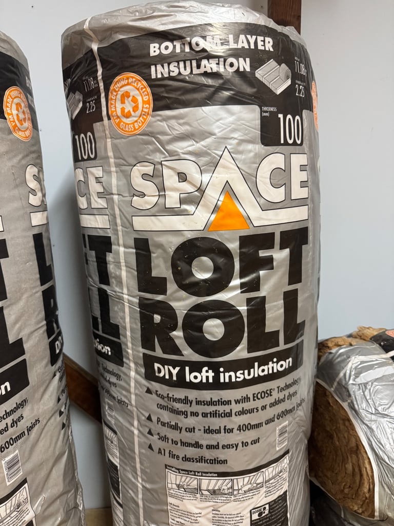 4 x Packs Knauf Space Loft Roll Insulation 100mm – Eco-Friendly Loft Insulation, 11.07 m² per Pack