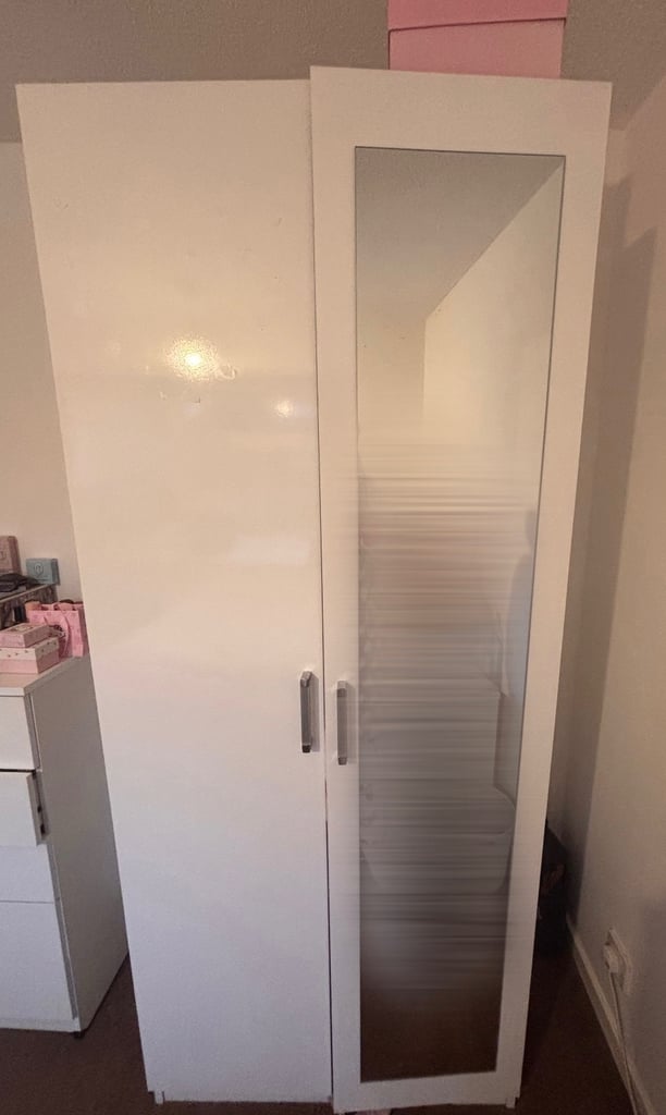 White Wardrobe with Mirror – 2 Doors