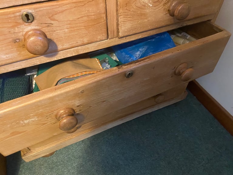 Antique pine wardrobe and chest set 