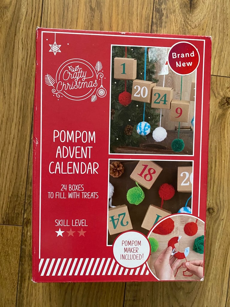 NEW DIY CHRISTMAS ADVENT CALENDAR INCLUDING POMPOM MAKER, CRAFT KIT, Crafty Christmas  