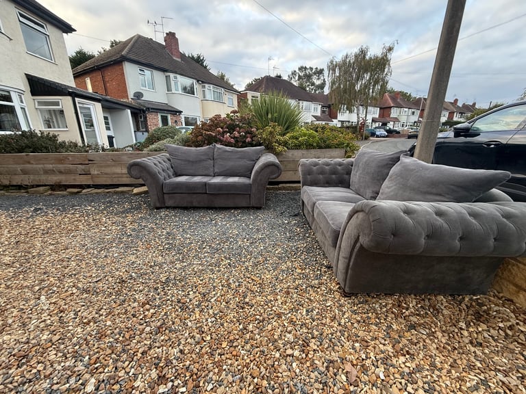 Grey Chesterfield 3 Seater Sofa Set 