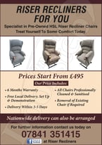 HSL RISER RECLINER CHAIRS, VARIOUS SIZES & DESIGNS, IMMEDIATE DELIVERY