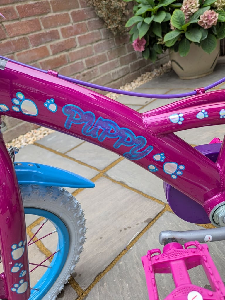 image for Puppy 14 inch Wheel Pink/Purple Lightweight Girls First Bike & removable stabilizers