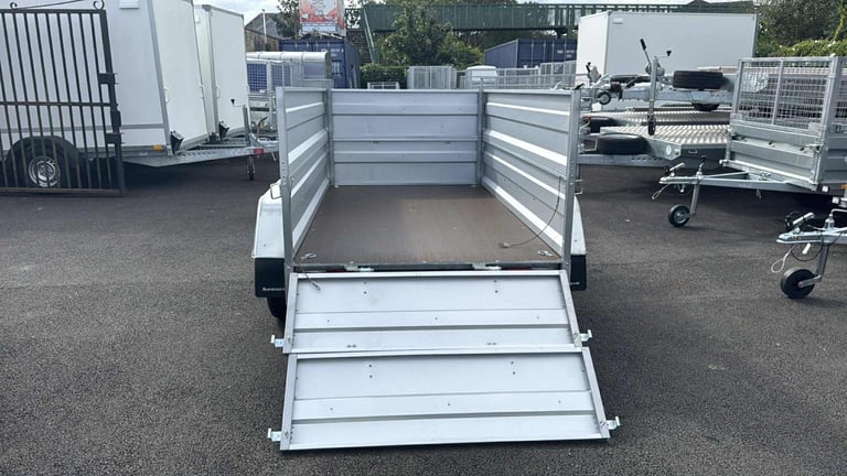 BRAND NEW 7,7FT X 4,2FT TWIN AXLE DOUBLE BROADSIDE TRAILER 750KG UN BRAKED