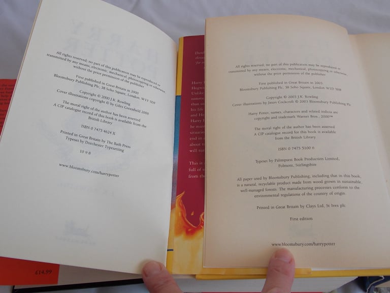 Harry Potter 1st Edition 1 -7 Hardback Set Bloomsbury Book Set Errors (A)