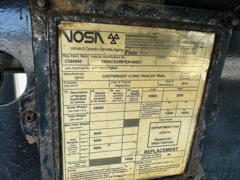 2014 CARTWRIGHT 15.6 METER CURTAIN SIDER TRAILER 