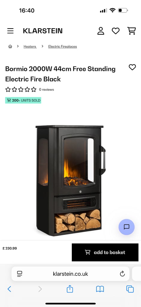 White Klarstein 2000w electric panoramic fire 