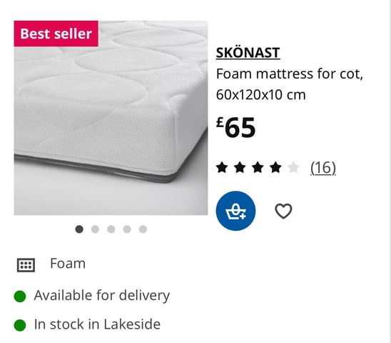 Ikea sniglar cot and skönast mattress in Hornchurch, London