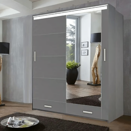 Brand New - Sysylia Mirror Sliding Door Wardrobe - Grey - SAME/NEXT DAY DELIVERY