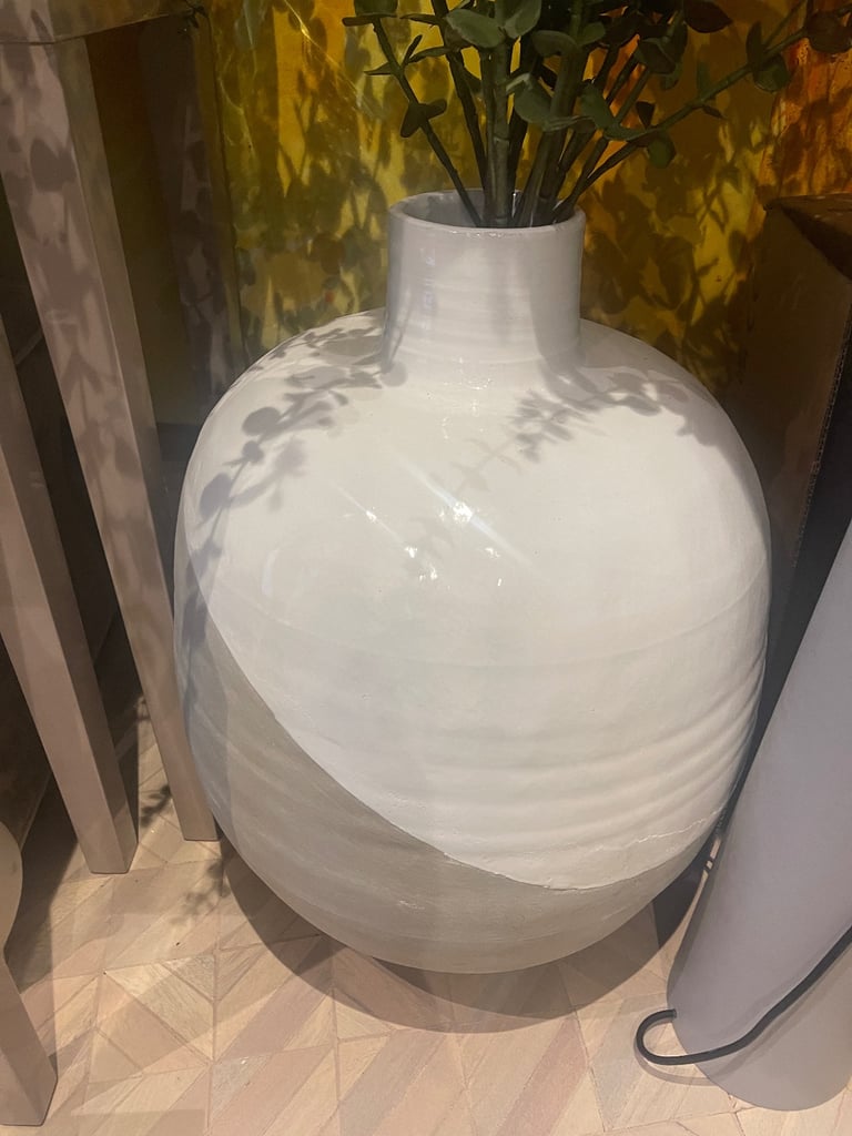 Massive Oversized Decorative Grey & White Wave Ceramic Vase 