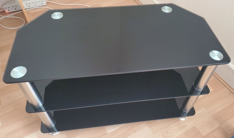 image for Argos Home Matrix Glass Corner TV Unit - Black & Chrome (Excellent Condition)