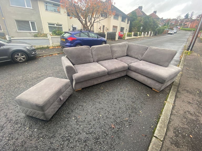 Corner group sofa in a quilted fabric with matching ottoman footstool   Only £199