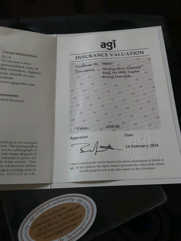 silver emerald ring, set with twelve round emeralds certificate for £290