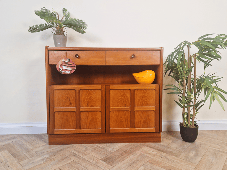 image for Nathan Vintage Mid Century Medium Teak Slim Danish Design Bookcase Sideboard BL725