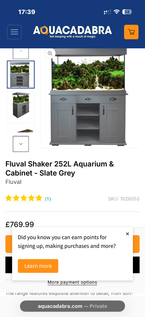 Fluval Shaker 252L Aquarium & Cabinet - Slate Grey