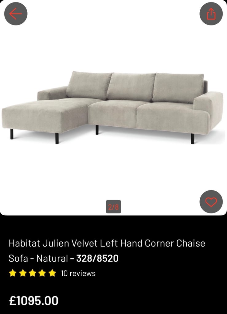 NEW Habitat Julien Left Hand Corner Chaise Sofa - Natural