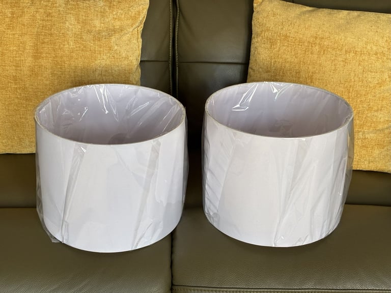 image for 2 brand new white round table lamp shades 