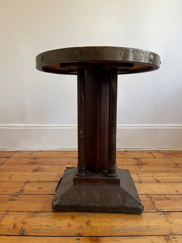 occasional table with brass pedestal and rim