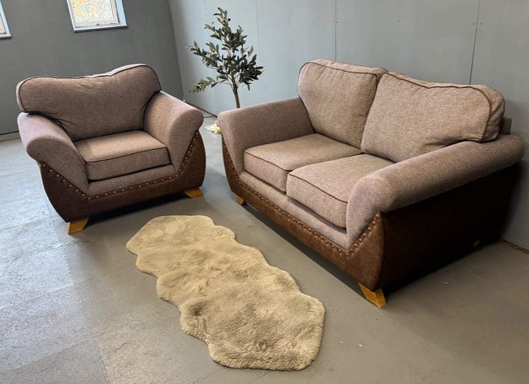 SCS Grey & Tan 2 Seater Sofa & Chair  £295 Free Local Delivery